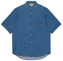 Gucci FW23 Blue Plain Square Collar Short Sleeve Shirt 753112-XDCNE-4447 Gucci FW23 Blue Plain Square Collar Short Sleeve Shirt 753112-XDCNE-4447