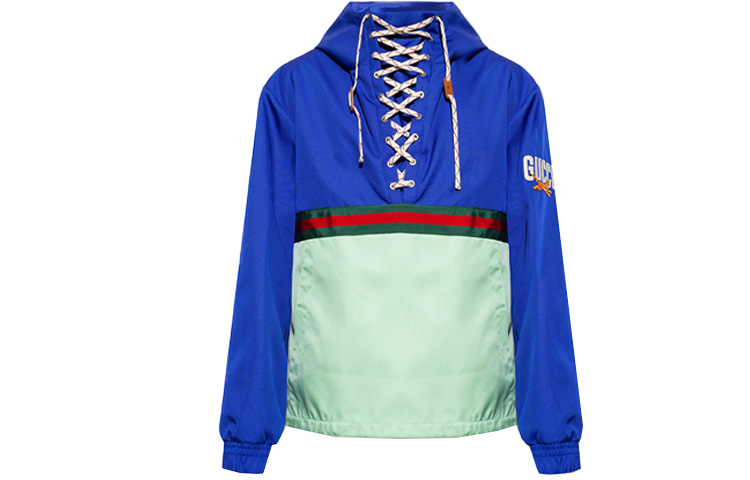 GUCCI FW23 Blue Tiger Letter Print Drawstring Long Sleeve Sweatshirt Men. 683256-Z8AXI-4309