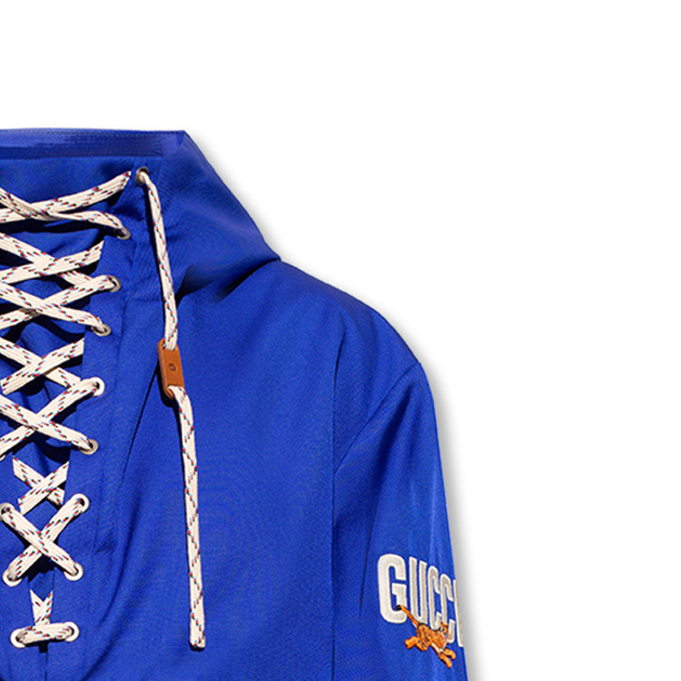 Sizing GUCCI FW23 Blue Tiger Letter Print Drawstring Long Sleeve Sweatshirt Men. 683256-Z8AXI-4309