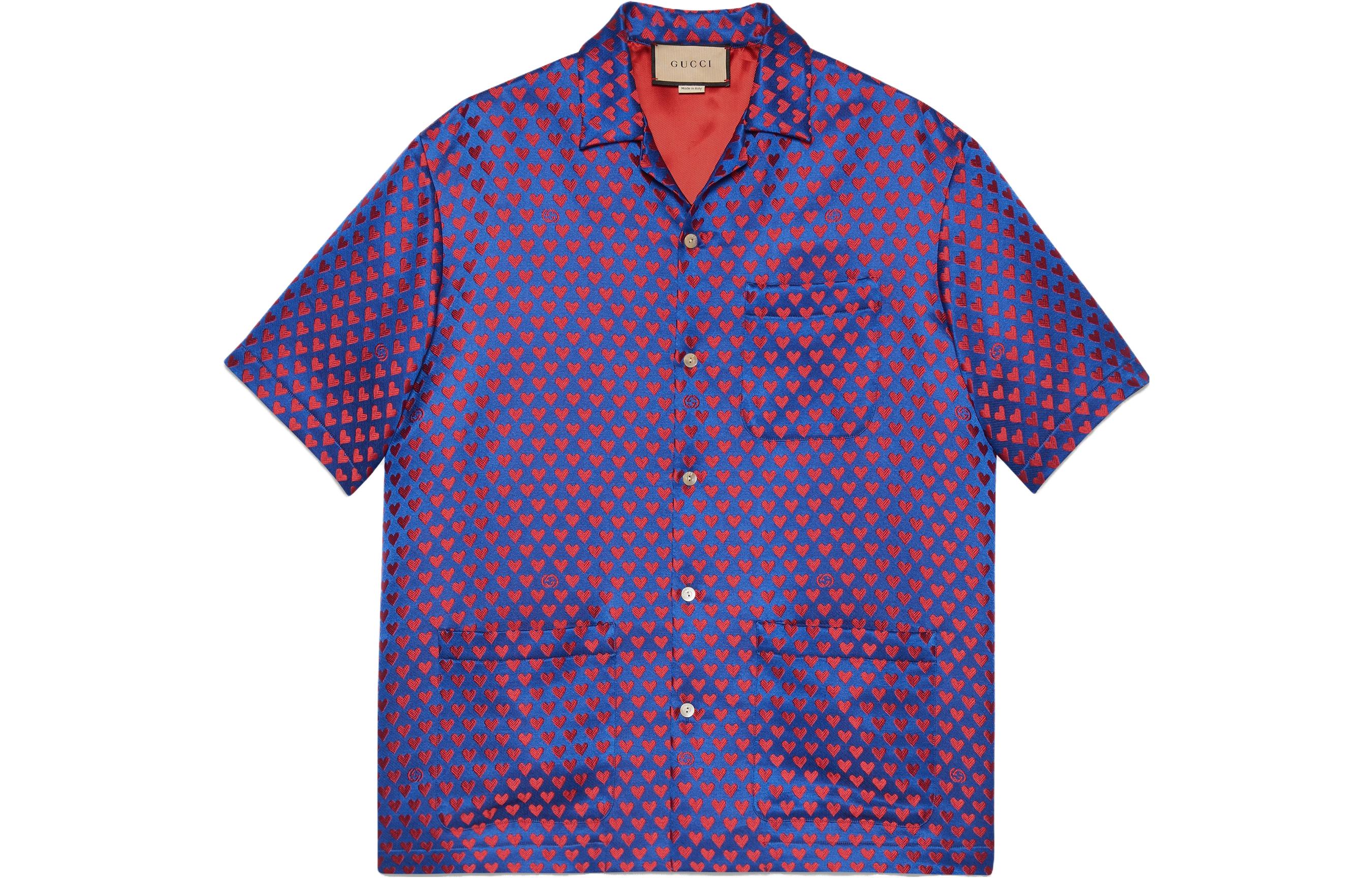 Gucci FW23 Blue Valentine's Heart Print Shirt 744634-ZANSR-4668