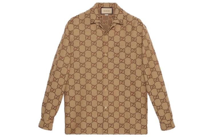 Gucci FW23 Brown Logo Print Casual Long Sleeve Shirt 770426-ZAHT5-2580