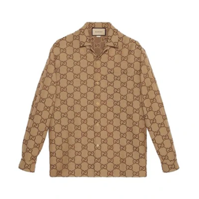 Gucci FW23 Brown Logo Print Casual Long Sleeve Shirt 770426-ZAHT5-2580