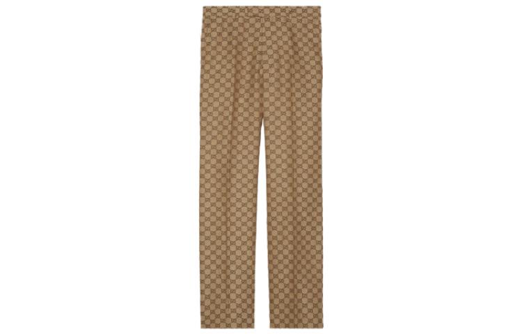 Gucci FW23 Brown Print Relaxed Fit High-Waist Straight Pants 672087ZAM7G2580