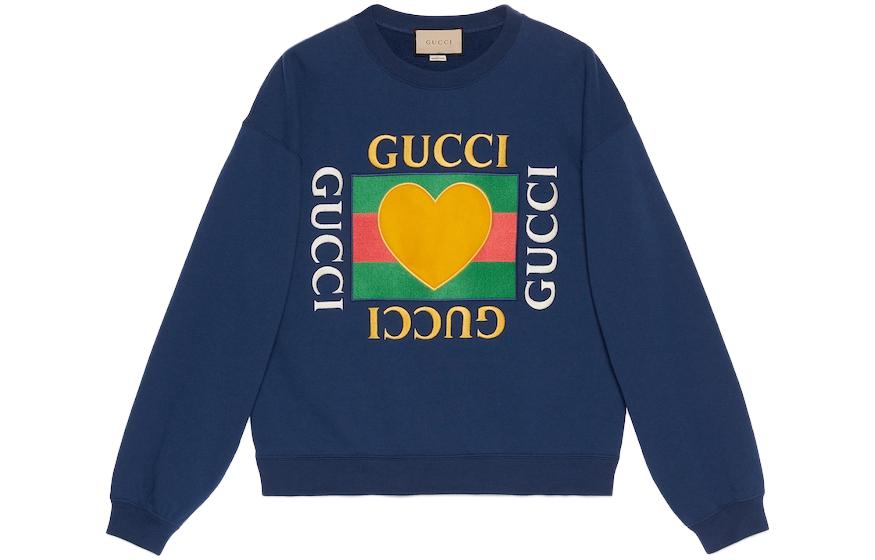 Gucci FW23 Chinese Valentine's Logo Embroidered Blue Crewneck Sweatshirt Men 715919-XJFRY-4030