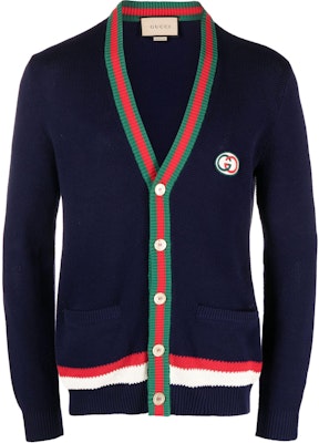 Gucci FW23 Dark Blue V-Neck Cotton Knit Cardigan 752251XKC9O4437 Buy Gucci FW23 Dark Blue V-Neck Cotton Knit Cardigan 752251XKC9O4437