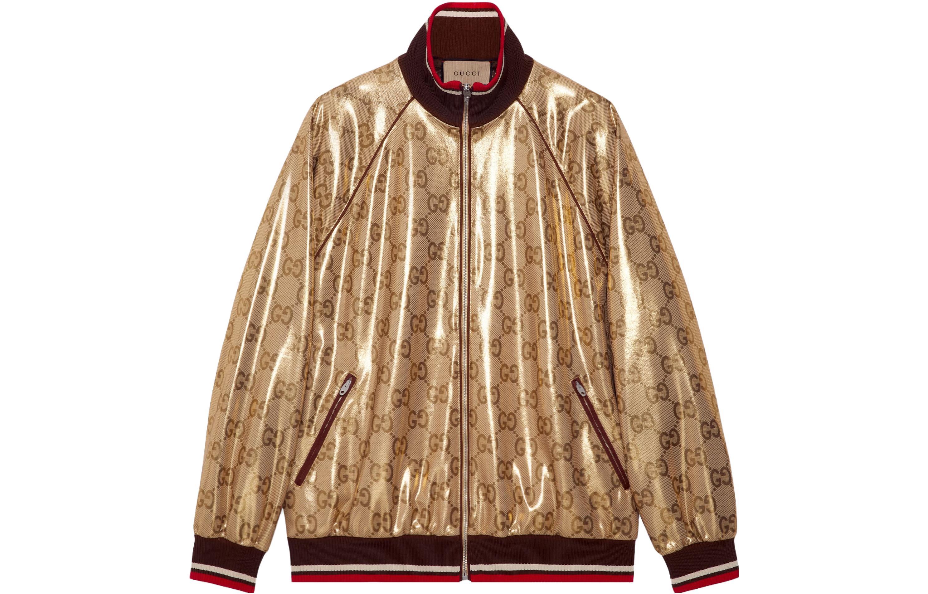 Gucci FW23 Gold Letter Stripe Print Zip Casual Jacket 737363-XJFFG-2486
