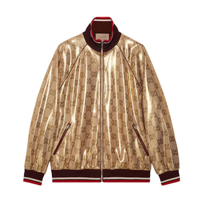 Gucci FW23 Gold Letter Stripe Print Zip Casual Jacket 737363-XJFFG-2486