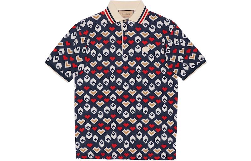 Gucci FW23 Heart Print Short Sleeve Polo Shirt Multicolor 752634-XJFST-4186
