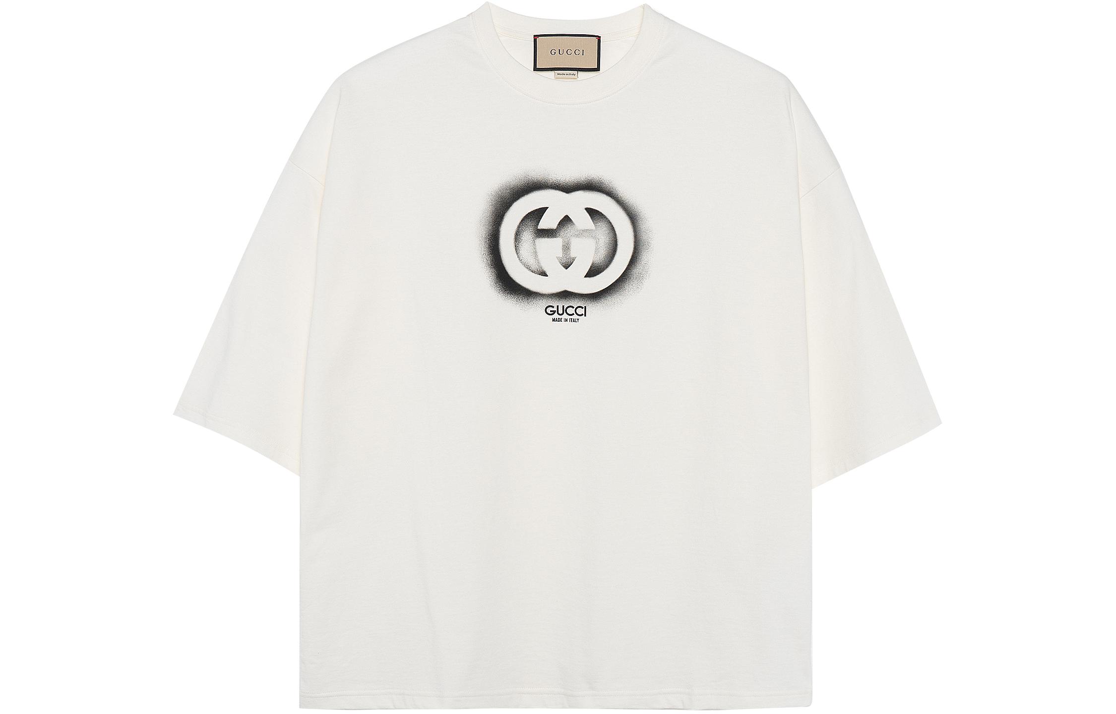 Buy Gucci FW23 米白色標誌印花圓領休閒短袖T恤 768462-XJF66-9095