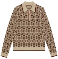 Gucci FW23 Ivory Monogram Horsebit Trim Long Sleeve Polo Shirt 753432-XKDFO-9134 Gucci FW23 Ivory Monogram Horsebit Trim Long Sleeve Polo Shirt 753432-XKDFO-9134
