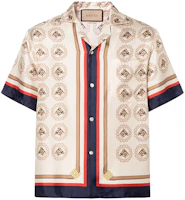 Gucci FW23 Ivory Multi-Color Logo Print Cuban Collar Short Sleeve Shirt Men 740319-ZANKM-9130 Gucci FW23 Ivory Multi-Color Logo Print Cuban Collar Short Sleeve Shirt Men 740319-ZANKM-9130