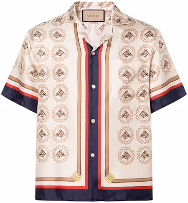Gucci FW23 象牙色多彩Logo古巴領短袖襯衫 男款 740319-ZANKM-9130 Buy Gucci FW23 象牙色多彩Logo古巴領短袖襯衫 男款 740319-ZANKM-9130