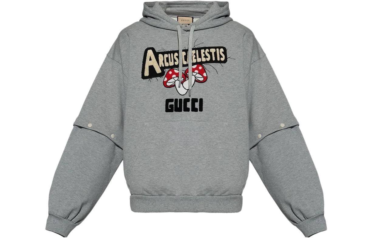 Gucci FW23 Letter Embroidery Hoodie with Detachable Sleeves Gray 752245-XJFWK-1078