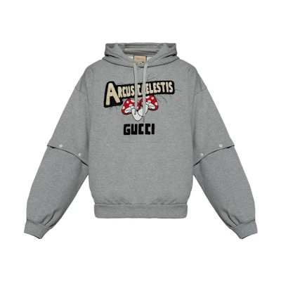 Gucci FW23 Letter Embroidery Hoodie with Detachable Sleeves Gray 752245-XJFWK-1078