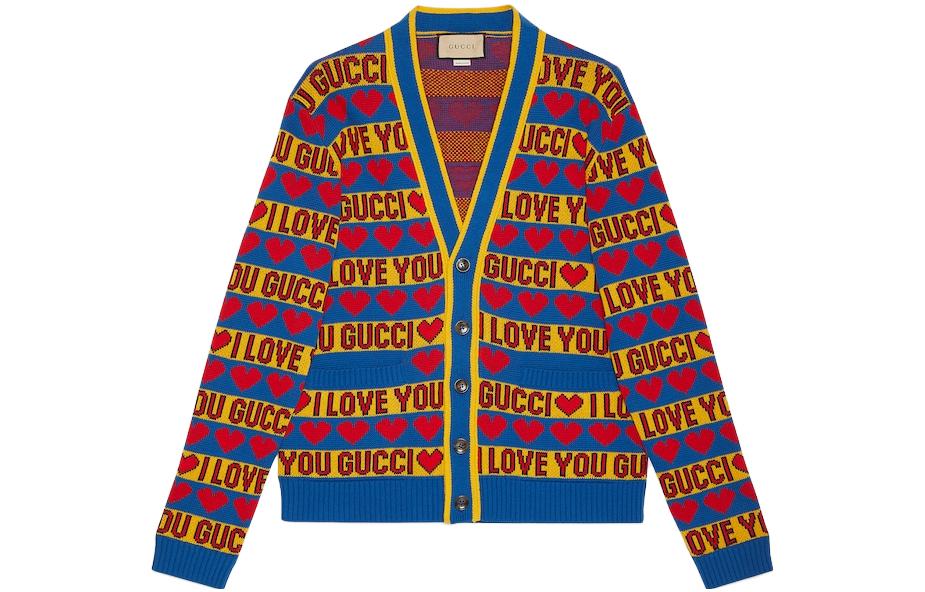 Gucci FW23 Multicolor Logo Jacquard Button-Up Knit Sweater Mens 743120-XKDCC-4298
