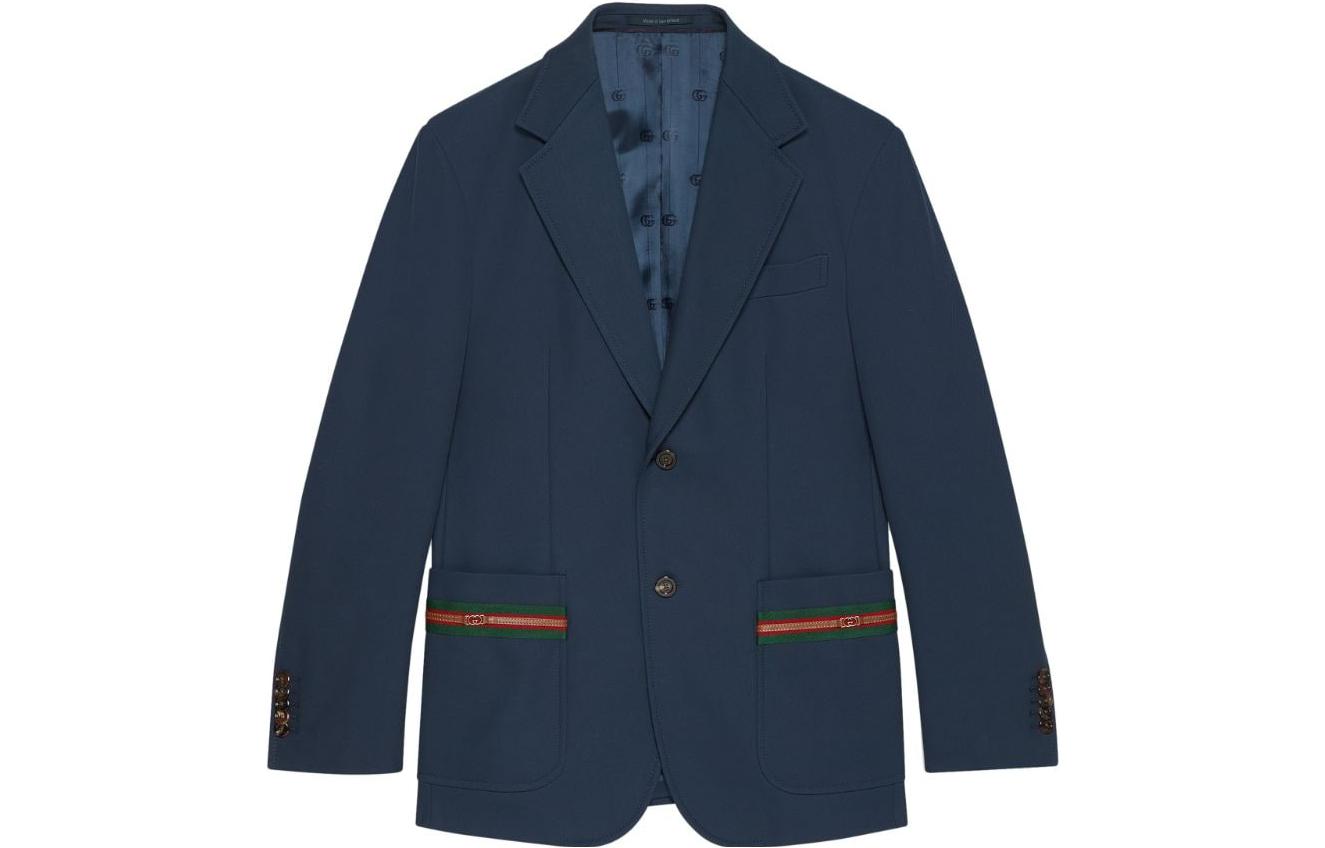Buy Gucci FW23 Chaqueta Azul Marino de Traje con Rayas y Botonadura Sencilla 751155-Z8BI4-4486