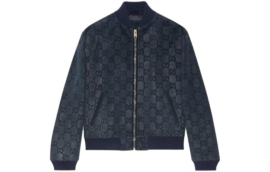 Gucci FW23 Patterned Printed Zip-Up Baseball Jacket Blue - 694616-XNAP0-4376