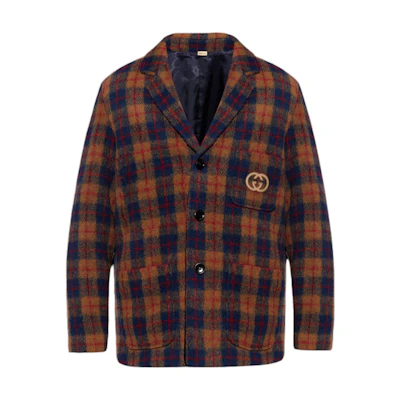 Gucci FW23 Plaid Logo Single-Breasted Long Sleeve Jacket Multicolor Men 770761-ZALCW-2109
