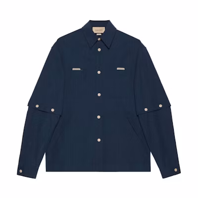 GUCCI FW23 Pre-Fall Logo Embroidered Long Sleeve Shirt Blue 747375-ZAOCN-4020