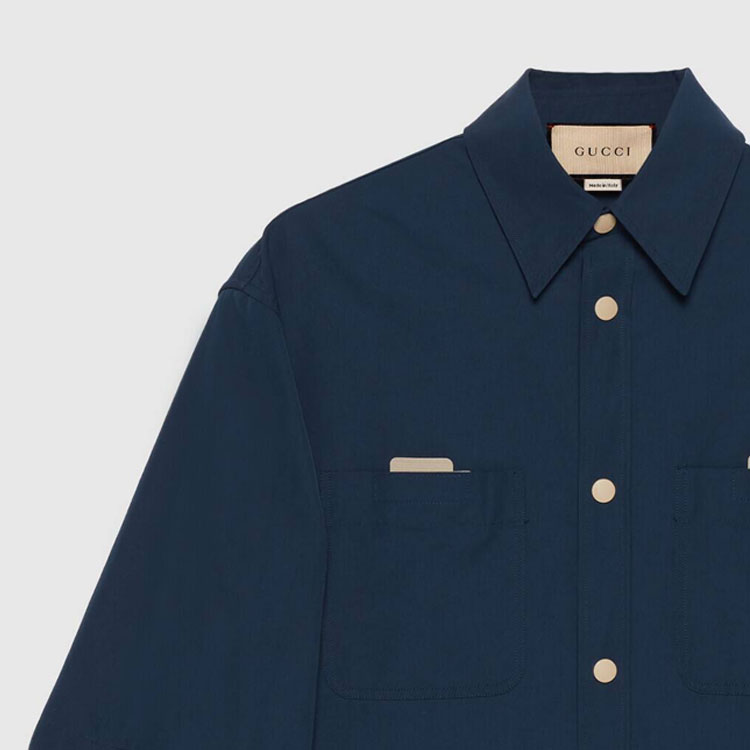 GUCCI FW23 Pre-Fall Logo Embroidered Long Sleeve Shirt Blue 747375-ZAOCN-4020 圖 6