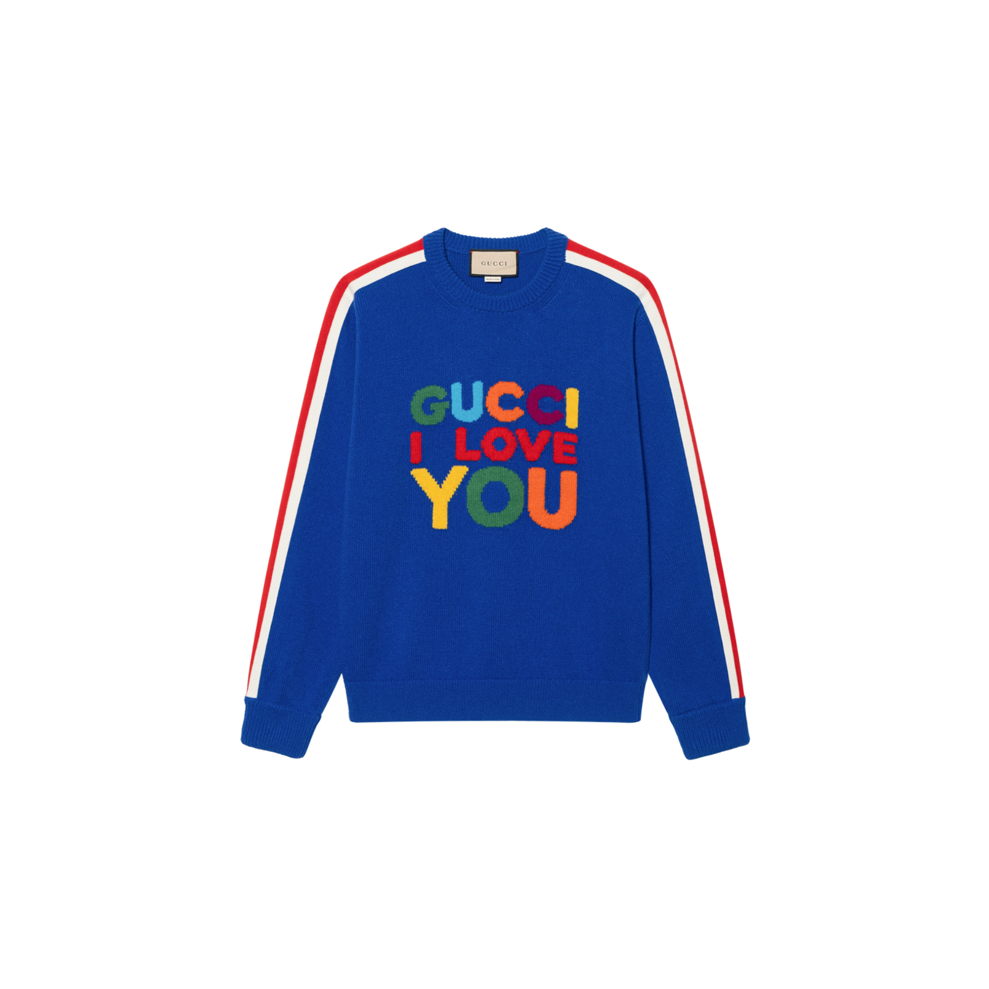 Gucci FW23 Qixi Collection Blue Letter Knit Sweater 743131-XKDCE-4795