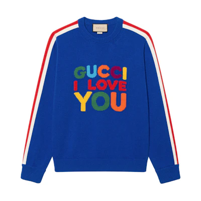 Gucci FW23 Qixi Collection Blue Letter Knit Sweater 743131-XKDCE-4795
