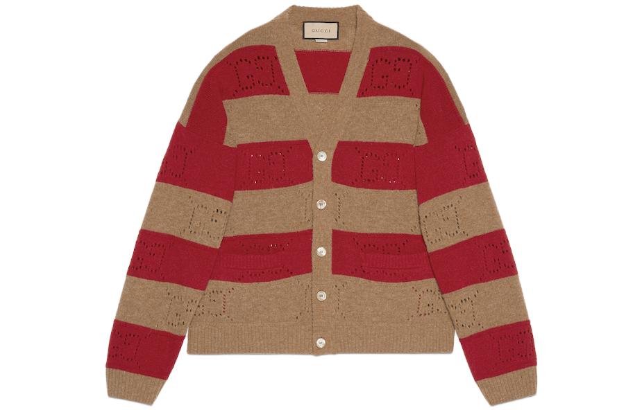 Gucci FW23 Striped Single-Breasted Loose Knit Sweater Camel 751002-XKDFT-2622