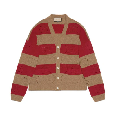 Gucci FW23 Striped Single-Breasted Loose Knit Sweater Camel 751002-XKDFT-2622
