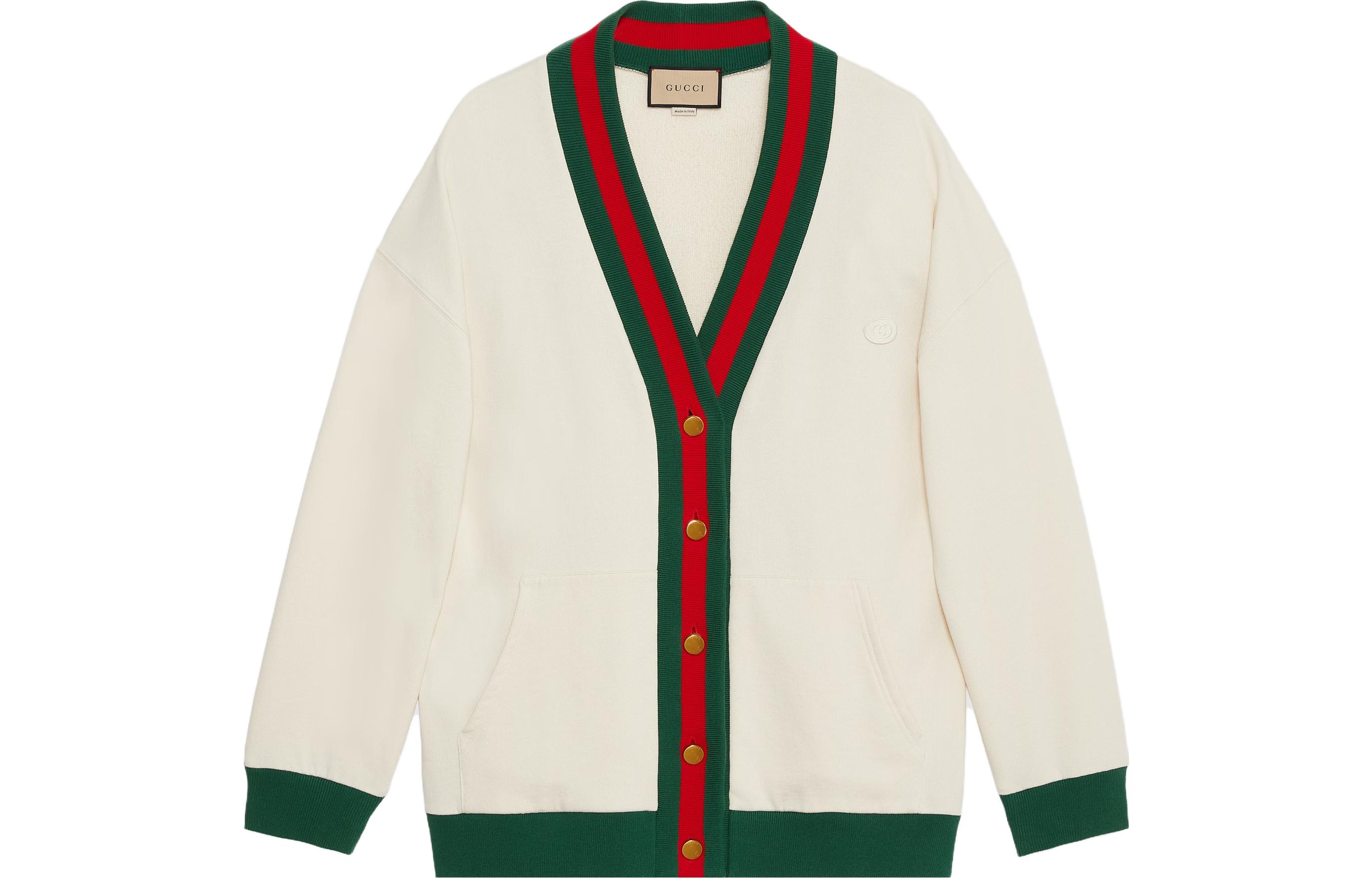Buy Jersey de Punto Gucci FW23 Rayas Escote en V con Botones Blanco Roto 752190-XJFV6-9150