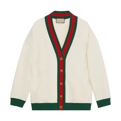 Gucci FW23 Striped V-Neck Button-Up Knit Sweater Off-White 752190-XJFV6-9150