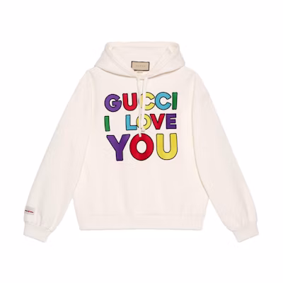 Gucci FW23 Valentine's Logo Print Hoodie Men Beige 721427-XJFVI-9088