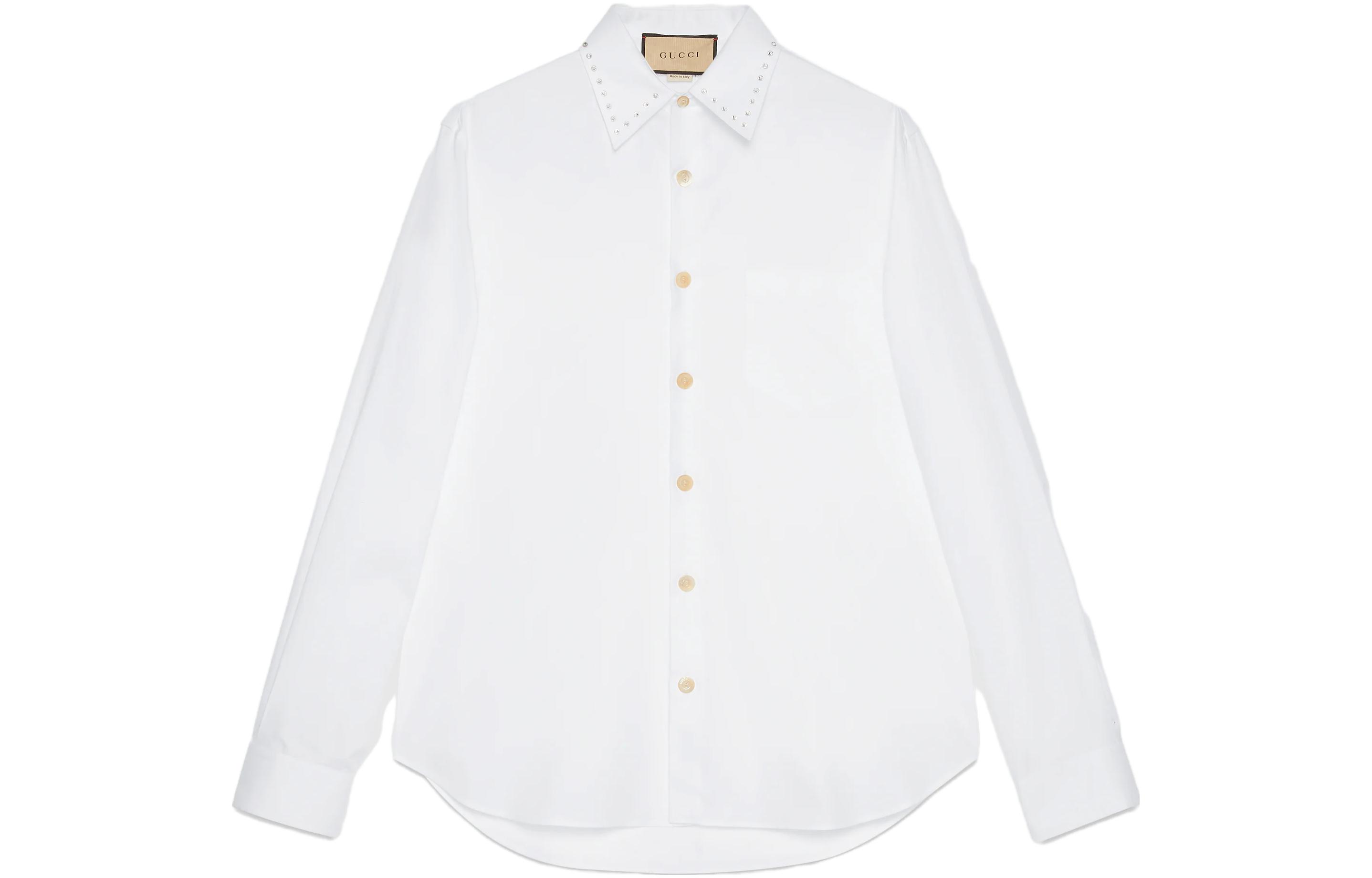 Gucci FW23 White Solid Casual Collared Long Sleeve Shirt 742569-ZANUT-9692