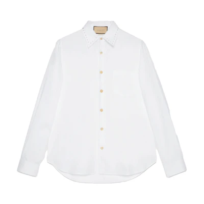 Gucci FW23 White Solid Casual Collared Long Sleeve Shirt 742569-ZANUT-9692