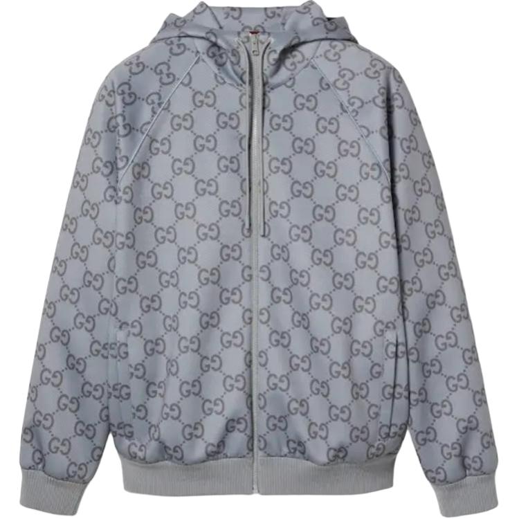 Gucci FW24 2024 Pre-Fall Logo Jacquard Hooded Jacket Grey for Men 798613-XJGRH-1069