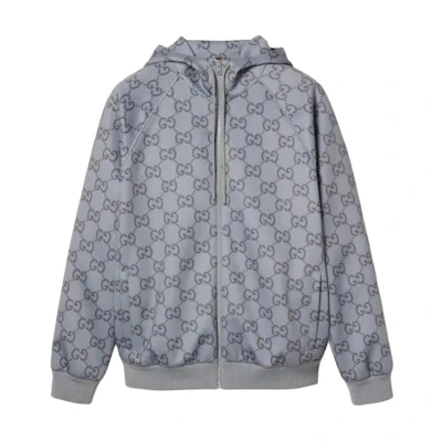 Gucci FW24 2024 Pre-Fall Logo Jacquard Hooded Jacket Grey for Men 798613-XJGRH-1069