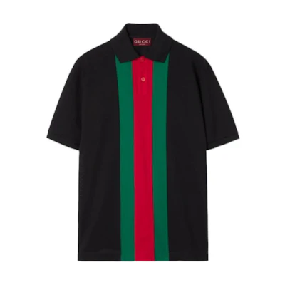 GUCCI FW24 Black Striped Ribbed Trim Short Sleeve Polo Shirt 795180-XJGRQ-1043