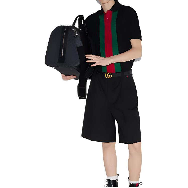 Purchase GUCCI FW24 黑色条纹罗纹饰短袖POLO衫 795180-XJGRQ-1043