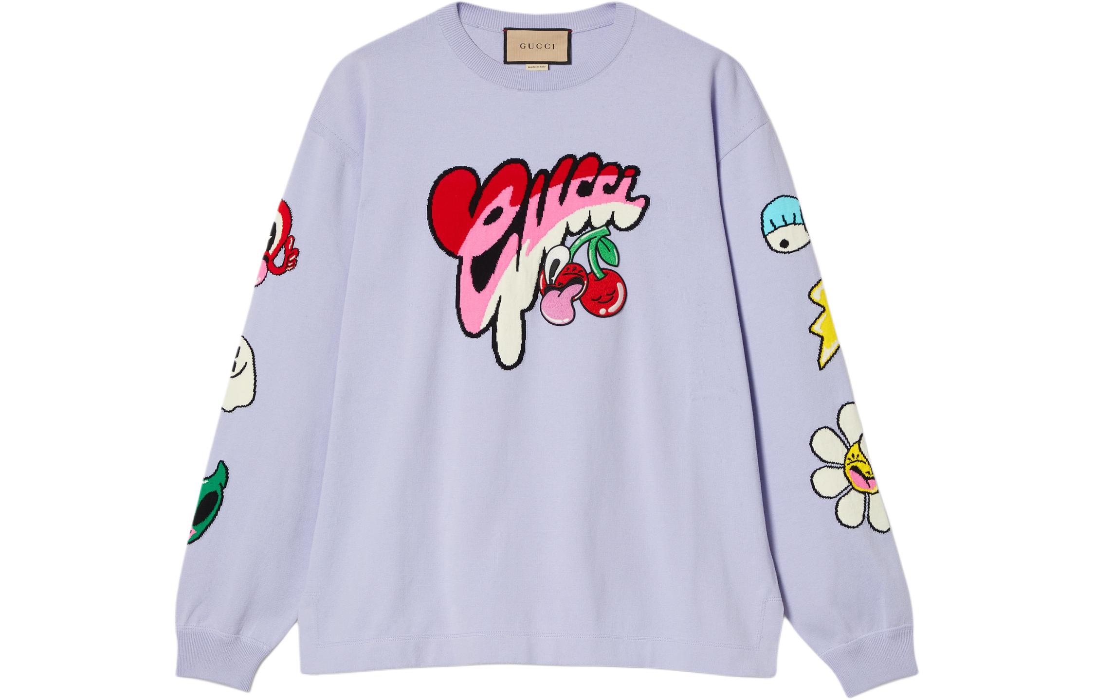 Order GUCCI FW24 Baju Lengan Panjang Logo Kartun Sulaman Ungu Muda 778520-XKDX4-5319