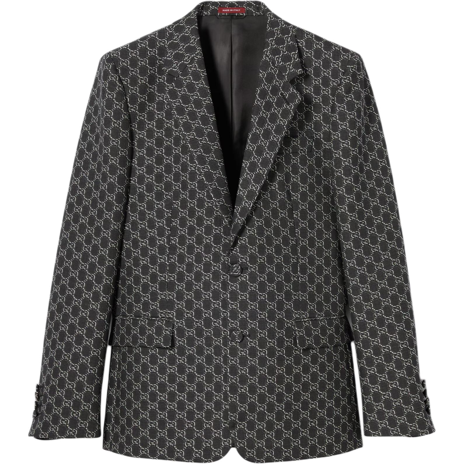 Order GUCCI FW24 Blazer Kelabu Cetakan Logo Penuh Reka Bentuk Single-Breasted. 804201-ZARGO-1136