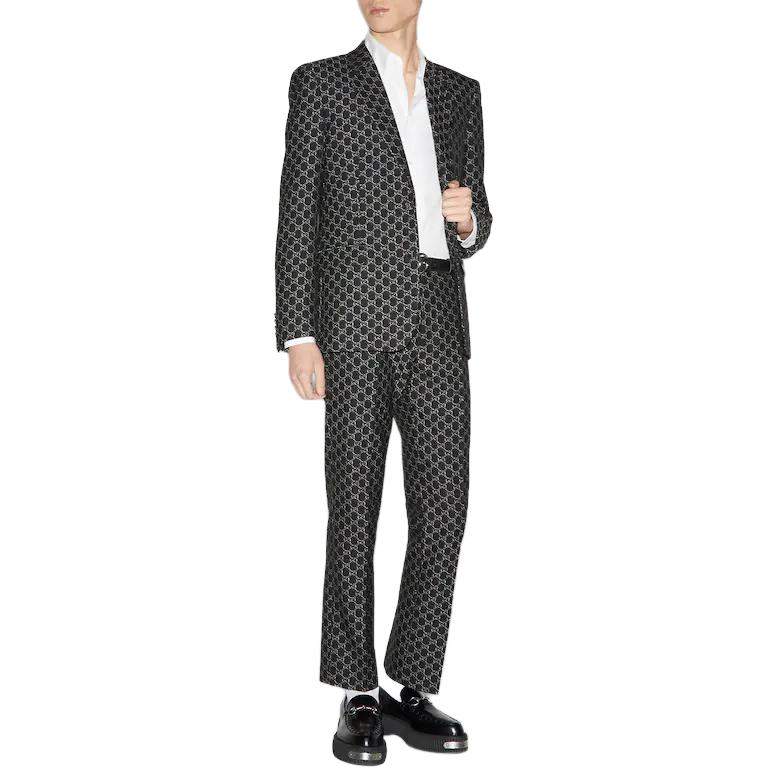 Details for GUCCI FW24 Blazer Kelabu Cetakan Logo Penuh Reka Bentuk Single-Breasted. 804201-ZARGO-1136