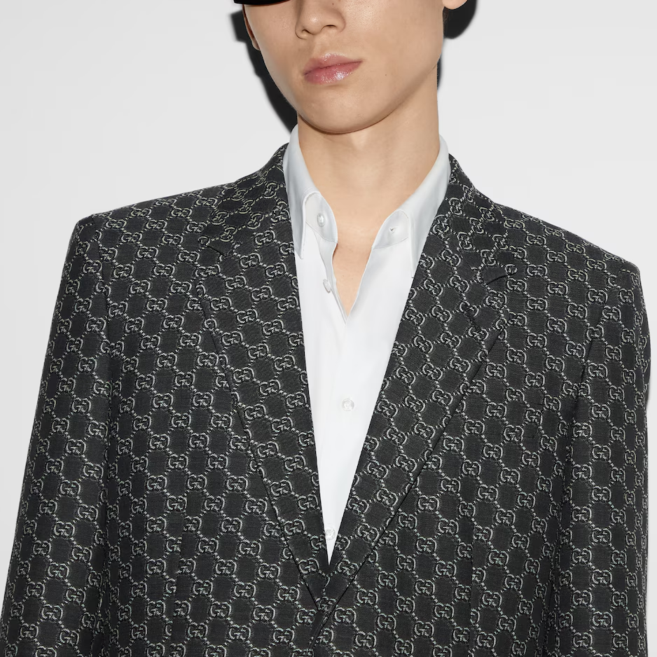 Cheap GUCCI FW24 Blazer Kelabu Cetakan Logo Penuh Reka Bentuk Single-Breasted. 804201-ZARGO-1136