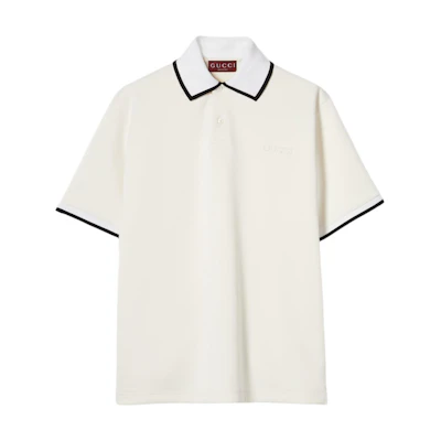 GUCCI FW24 White Polo Shirt with Contrast Trim and Logo Embroidery. 794335-XJGTV-9692