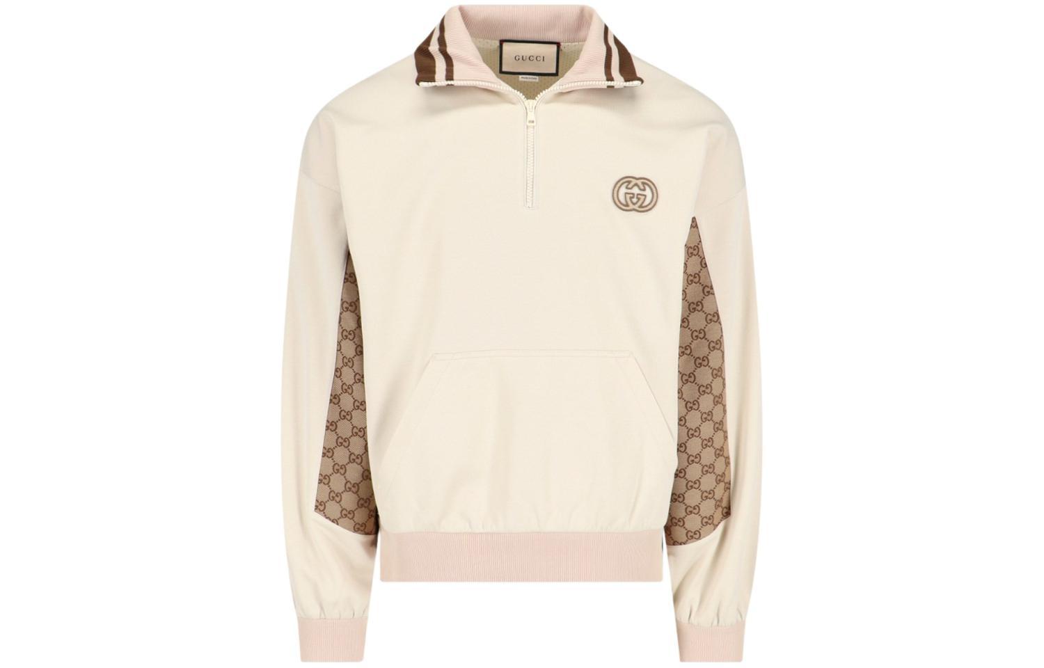Gucci FW24 Beige Sweatshirt with Logo Embroidery and Patchwork 768614-XJF4A-9783