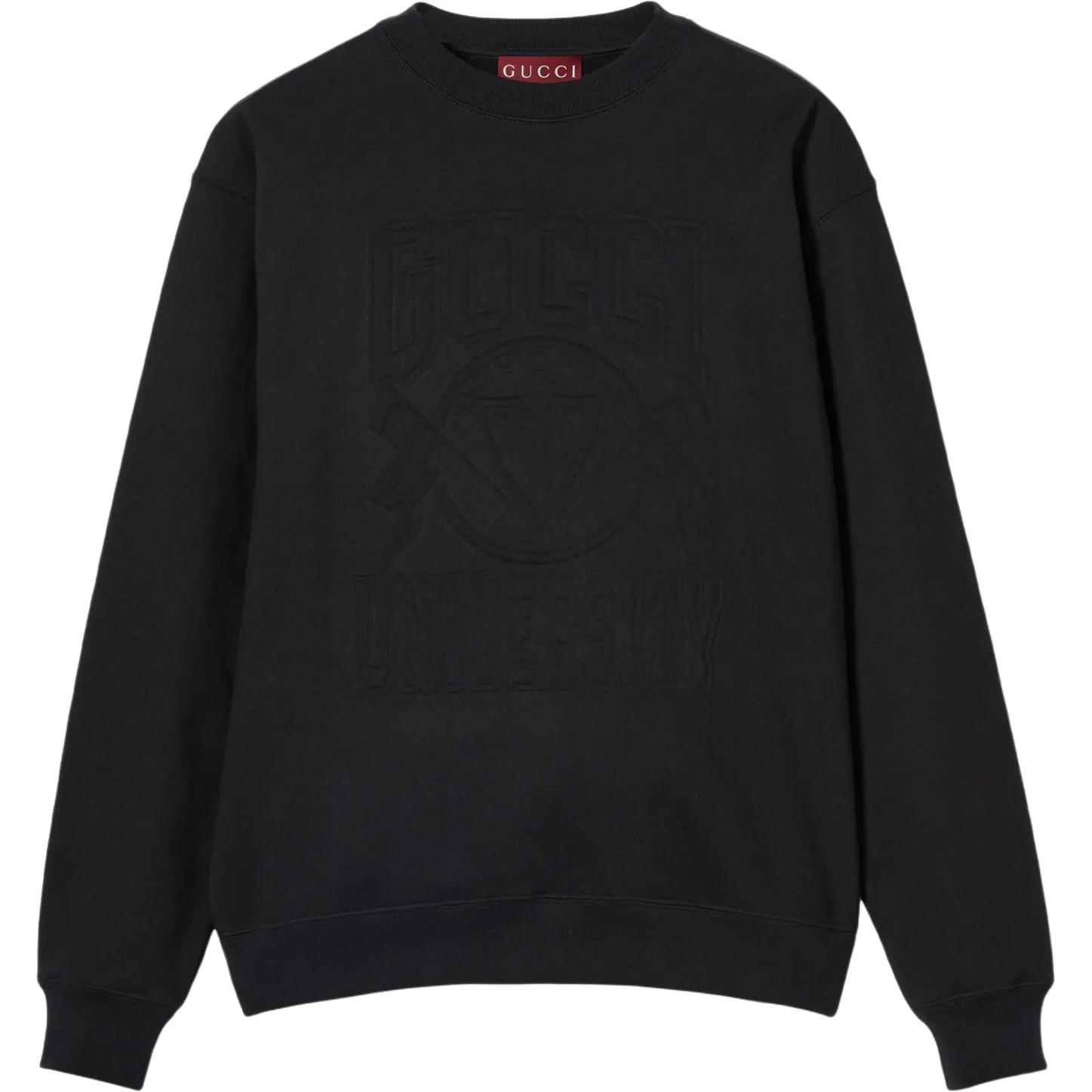 Gucci FW24 Black Embossed Logo Crewneck Sweatshirt Long Sleeve 784413-XJGU5-1043