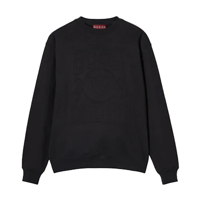 Gucci FW24 Black Embossed Logo Crewneck Sweatshirt Long Sleeve 784413-XJGU5-1043