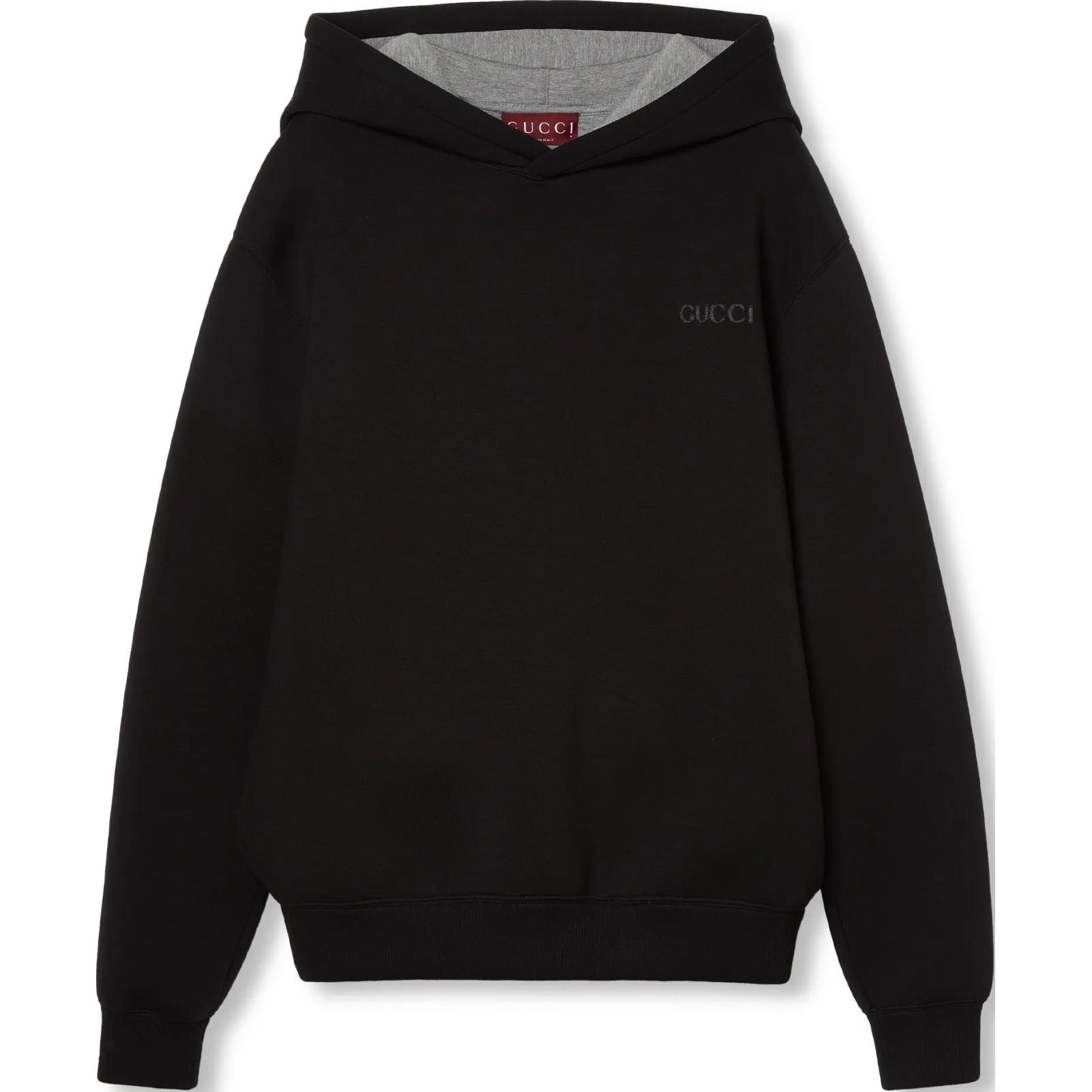 Gucci FW24 Black Hoodie with Solid Color Logo Embroidery for Men 803973-XJGTW-1086