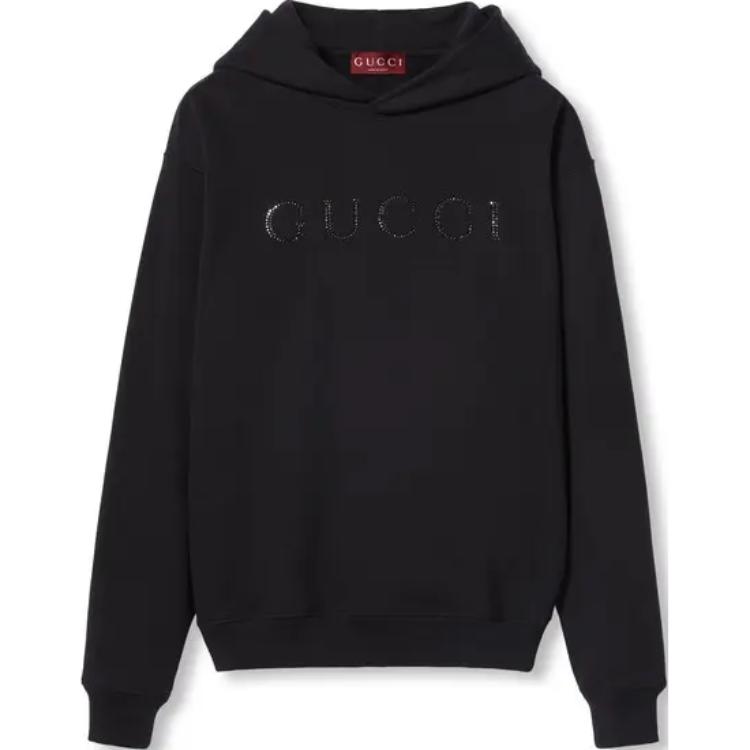 Gucci FW24 Crystal Embroidered Logo Hoodie Black 795557-XJGVF-1043