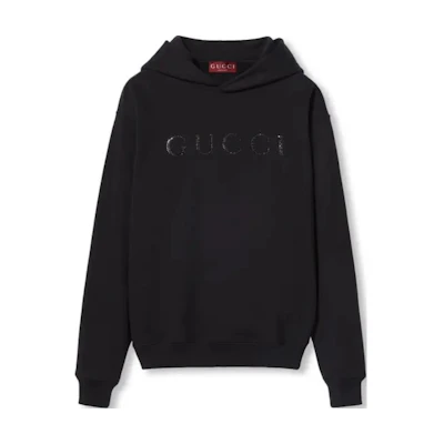 Gucci FW24 Crystal Embroidered Logo Hoodie Black 795557-XJGVF-1043