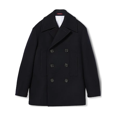 Gucci FW24 Dark Blue Double-Breasted Split-Back Long Sleeve Coat 793666-ZAPFU-4440