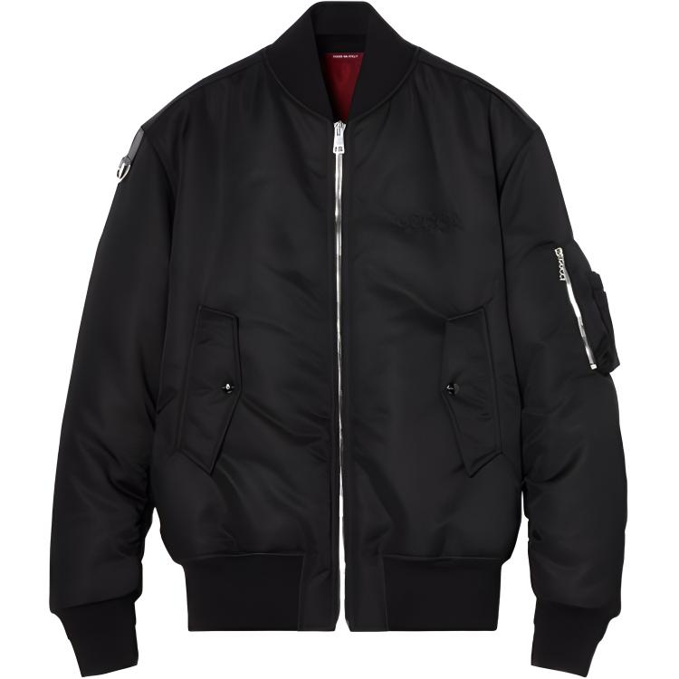 Gucci FW24 Fall Winter Black Baseball Collar Jacket with Logo for Men 793550-Z8BU4-1000